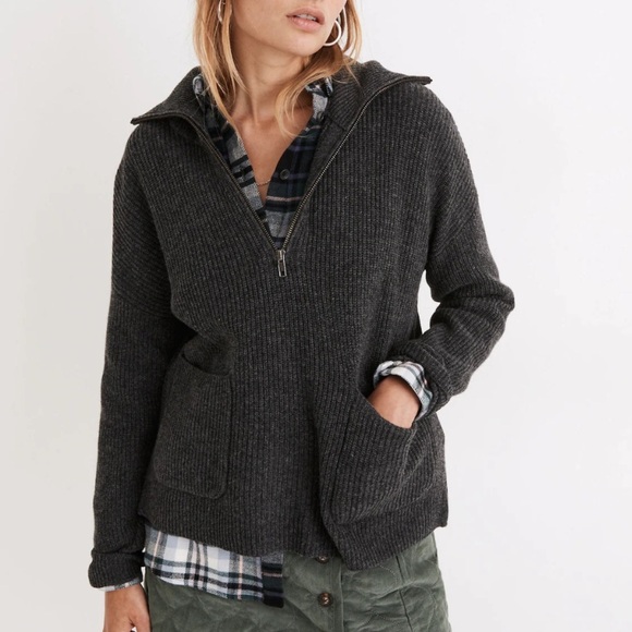 Madewell Sweaters - Madewell Merino Blend Wool Glenbrook Half-Zip Pullover Sweater Grey Size Small